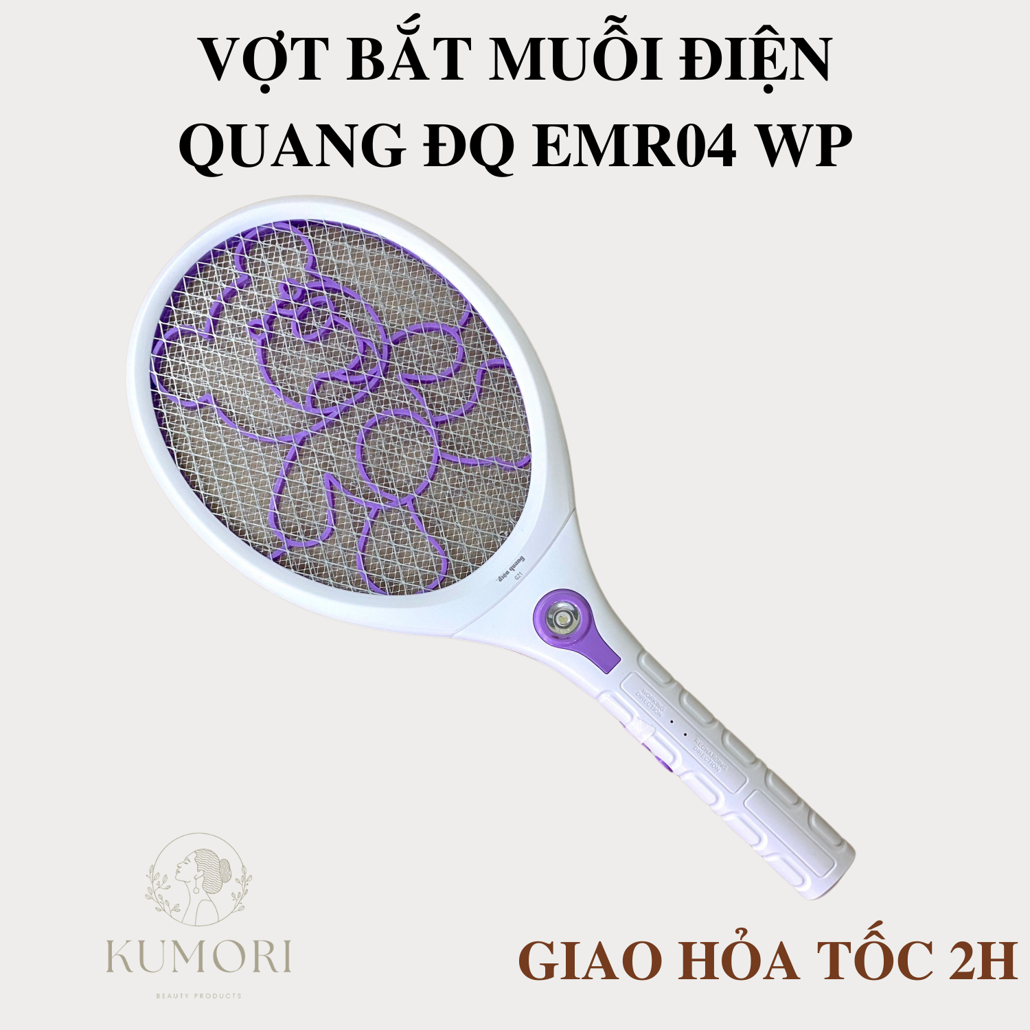 Vợt bắt muỗi điện quang đq emr04 wp tích hợp đèn pin, lưới vợt muỗi cao cấp, dụng cụ diệt ruồi muỗi kumori store