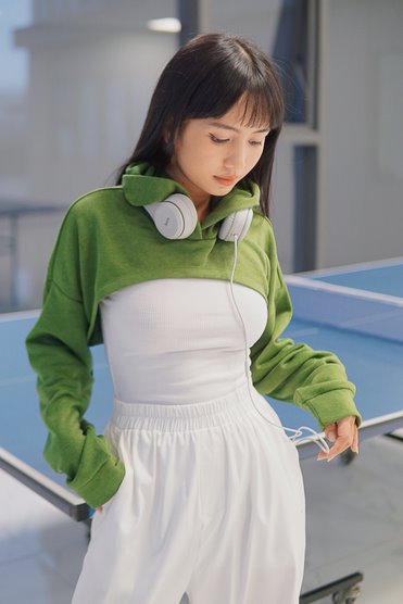 Áo hoodie Maybi croptop rộng thun