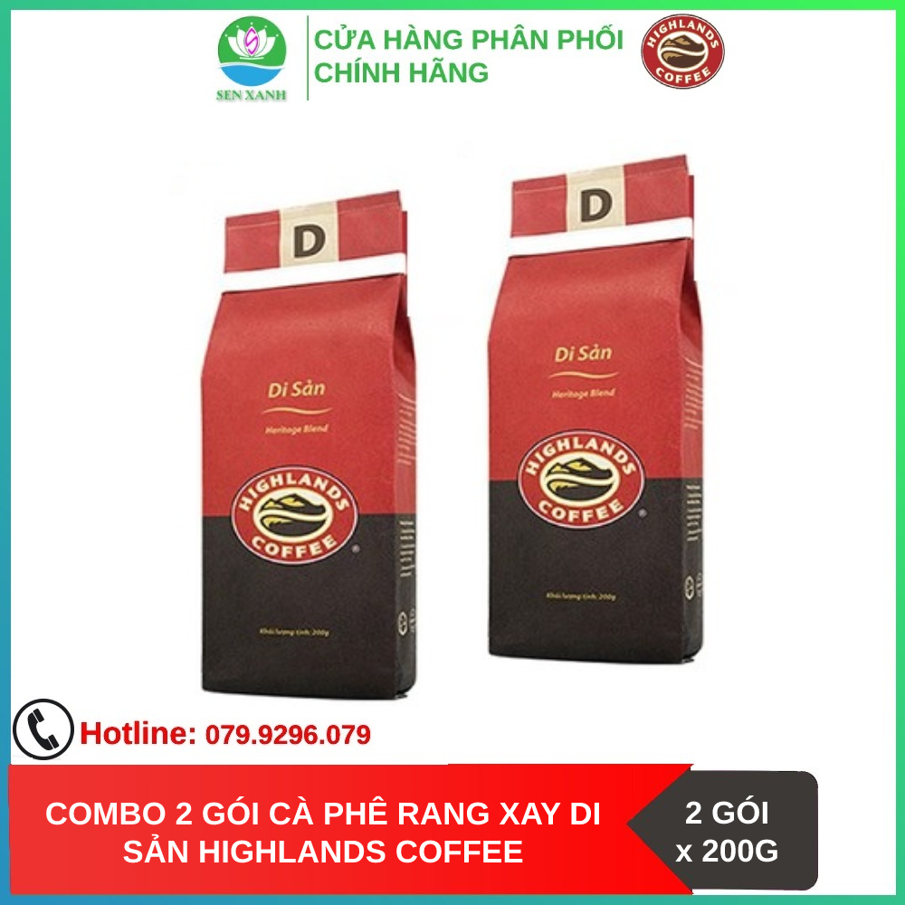 SenXanh CAFE Combo 2 gói Cà phê Rang xay Di sản Highland Coffee 200g