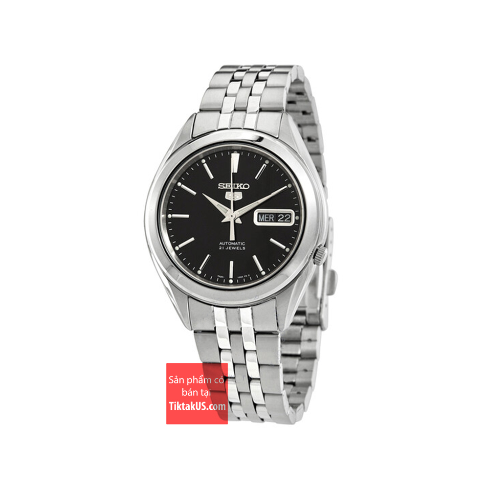 Đồng hồ nam dây thép Seiko 5 automatic SNKL23K1 size 38mm dây thép không gỉ mặt đen kính khoáng chống nước bảo hành 12 tháng