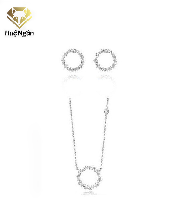 Bộ dây chuyền liền mặt và bông tai trang sức bạc Ý S925 Bạc Xinh - Huyền thoại biển xanh PP1528-RYE140938