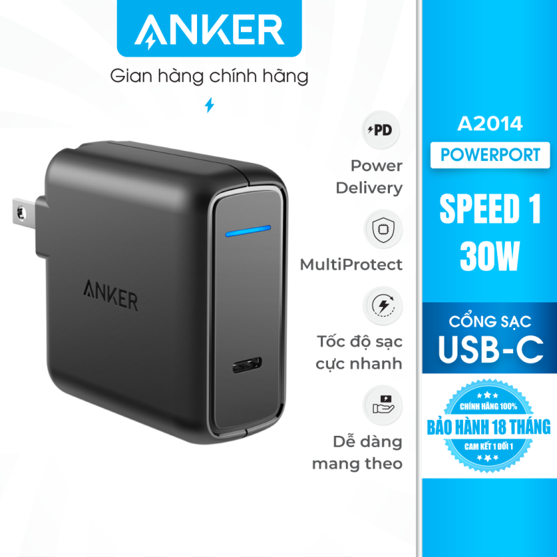 Sạc ANKER PowerPort Speed 1 cổng USB-C Power Delivery 30W - A2014
