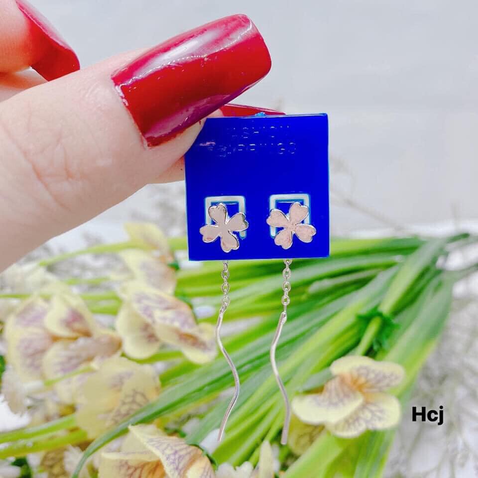 Bông Tai Cỏ 4 Lá Gắn Tua  - TRANG SỨC BẠC TNJ CAM KẾT HÀNG CHUẨN ẢNH, CHẤT LƯỢNG TỐT, PHỤC VỤ TẬN TÌNH, CHU ĐÁO