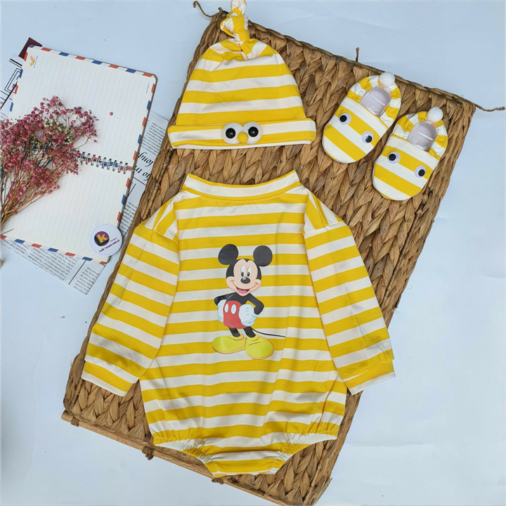 [HCM]SÉT BODY 3 MÓN BÉ TRAI SỌC MICKEY VÀNG