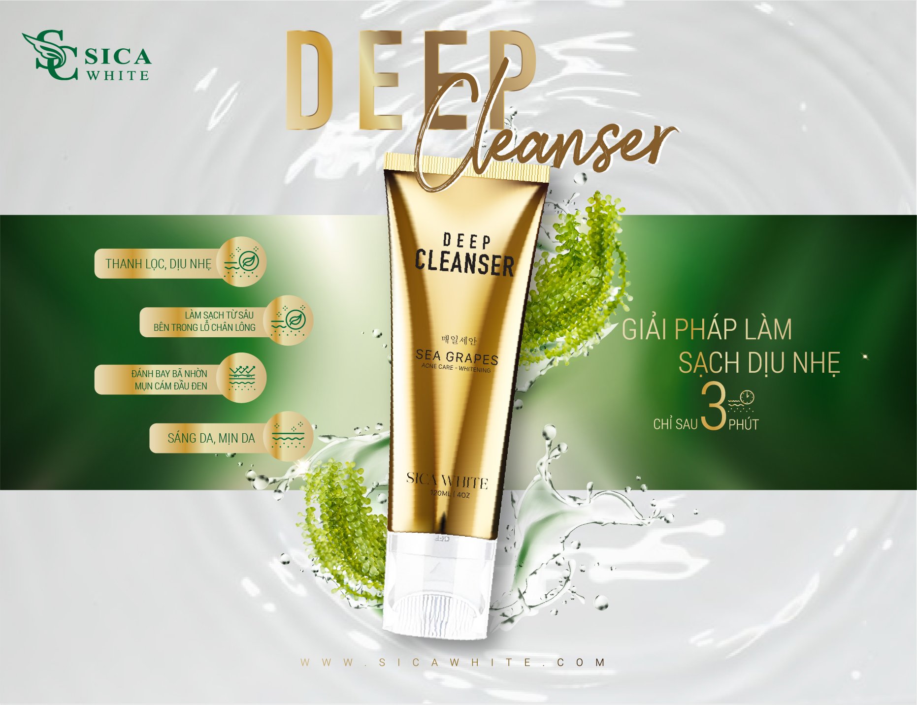SỮA RỬA MẶT  Đầu Cọ Massge Mới 2021 SICA WHITE