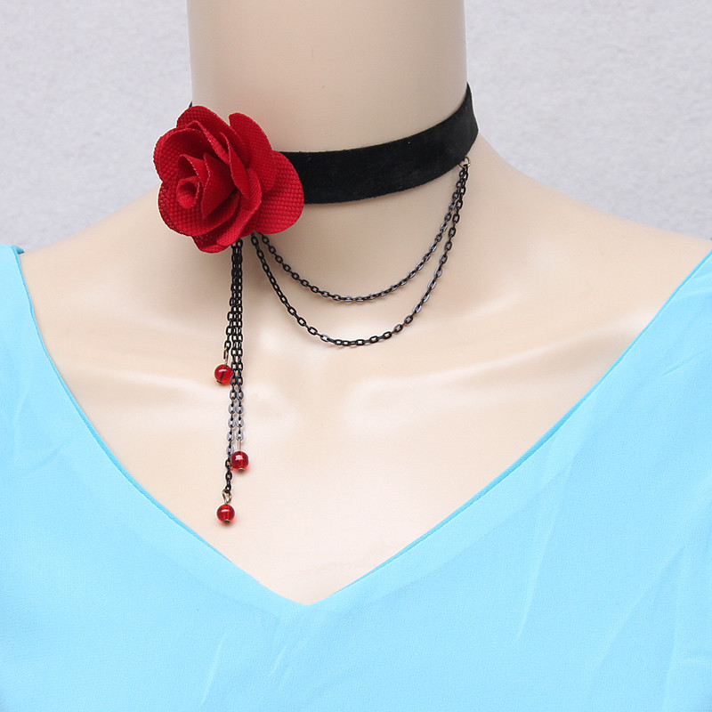[HCM]Combo vòng cổ choker và vòng tay choker 2 bông hồng đỏ cao cấp