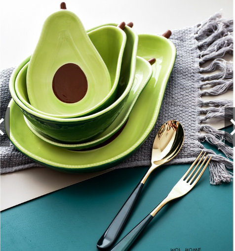 Combo bộ bát đĩa gốm sứ tráng men hình quả bơ gồm 5 chi tiết