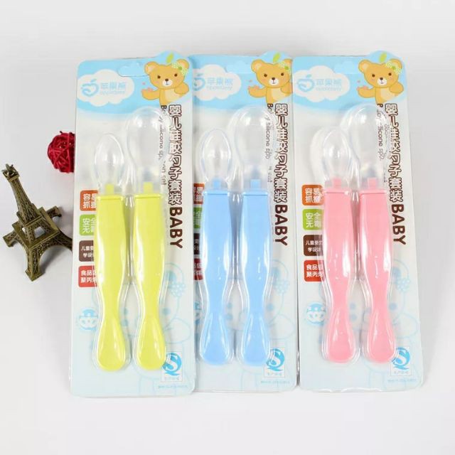 Sét 2 Thìa Ăn Dặm Silicon Kèm Vĩ
