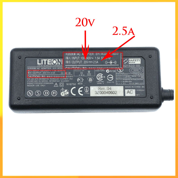Adapter nguồn Liteon 20v 2.5a 50w