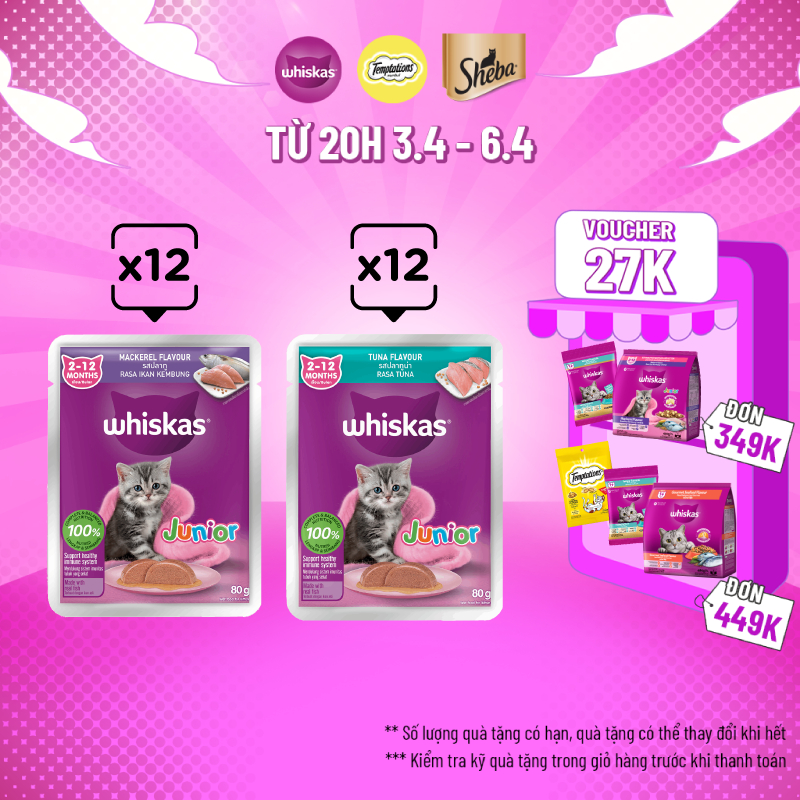 Pate Cho Mèo Con WHISKAS Junior 80g, 24 gói