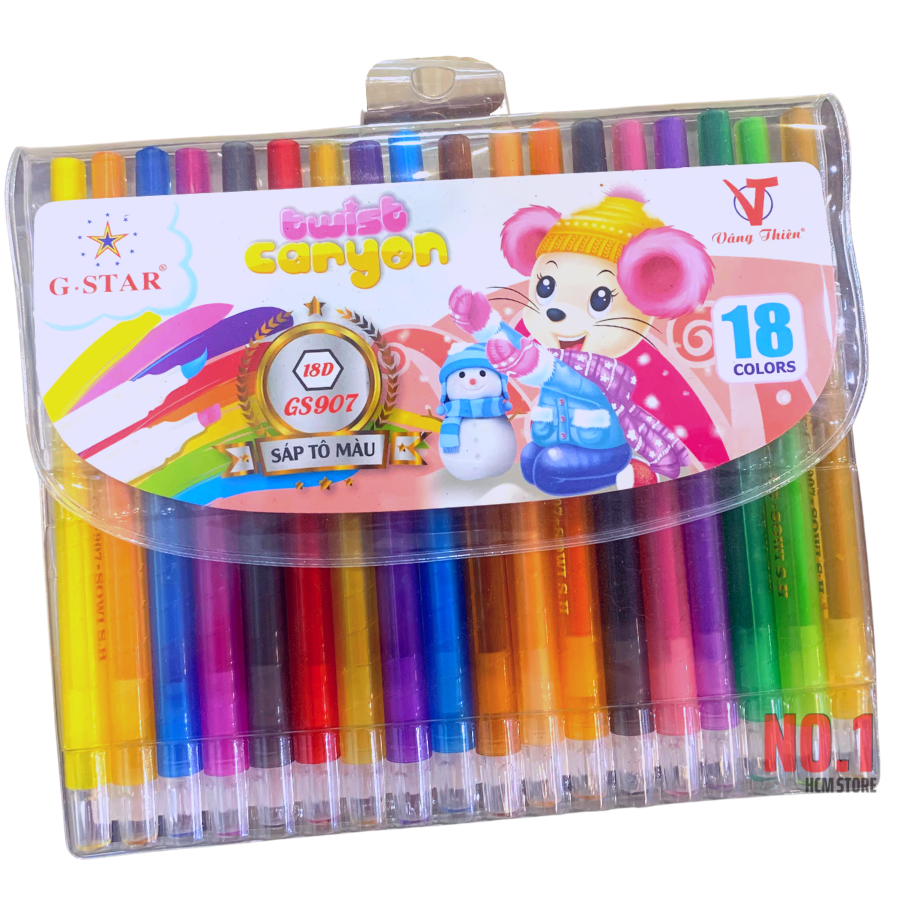 Vỉ 18 cây bút sáp vặn tô màu thân dài gs907-18d - k pen