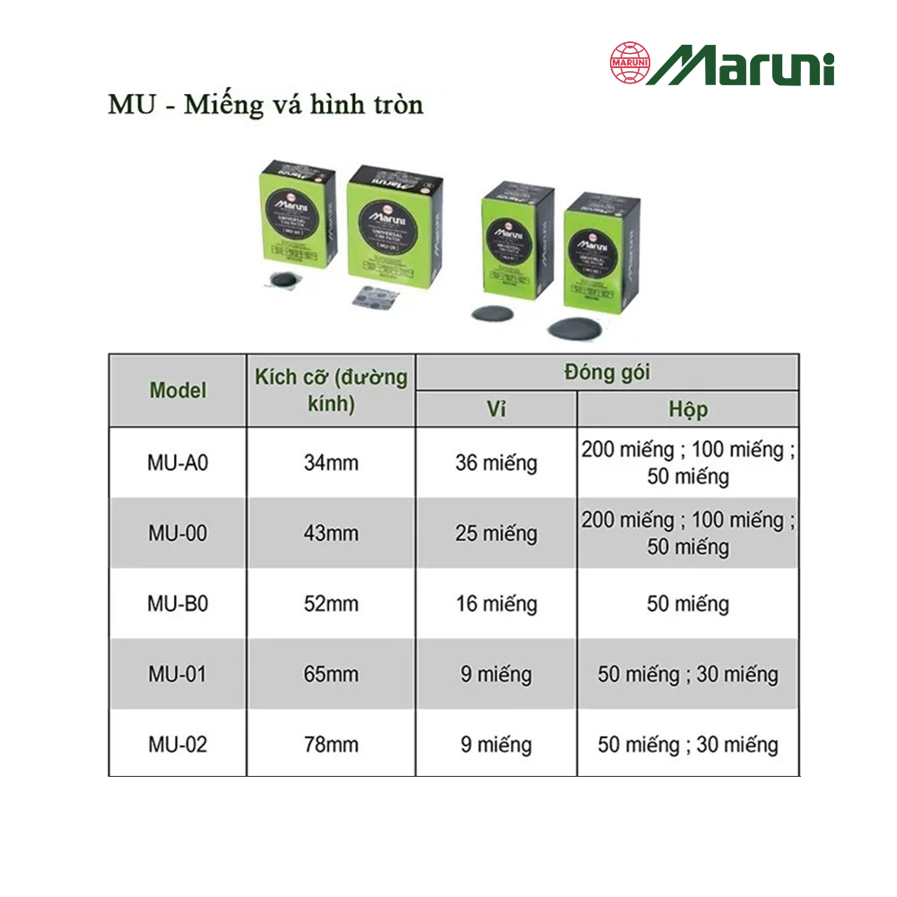 Miếng vá lốp không săm Nhật Bản Maruni MU-A0 (34mm)