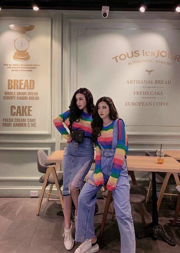 Áo len giấy cầu vồng