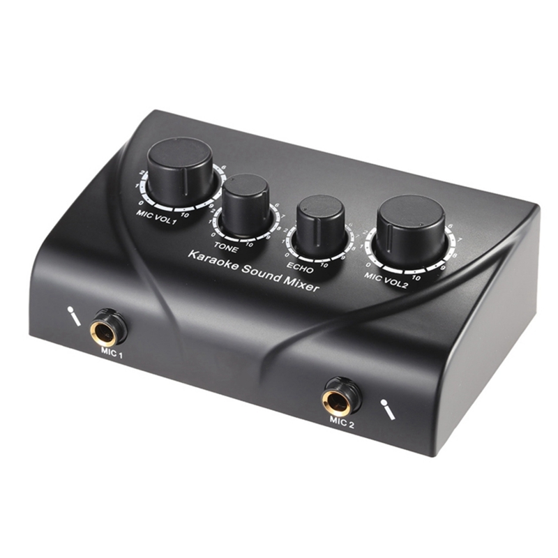 Portable Dual Mic Inputs Audio Sound Mixer For Amplifier & Microphone Karaoke Ok Mixer