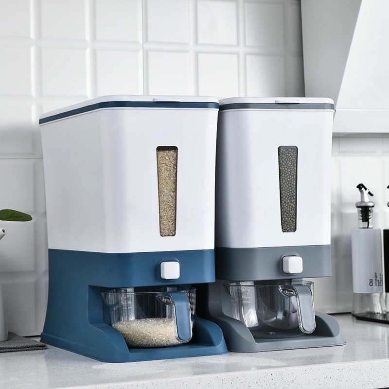 Thùng đựng gạo 10kg 16KG kèm cốc đong đo vo gạo - màu ngẫu nhiên