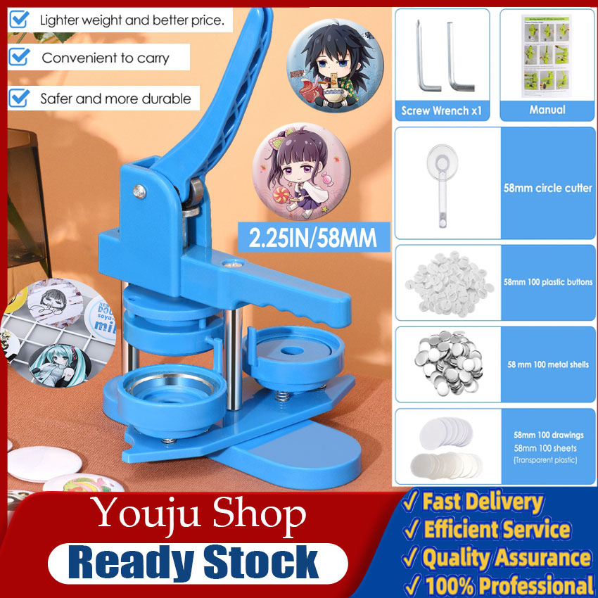 Nút làm cho máy cài đặt miễn phí 58mm DIY nút làm cho máy thiết lập, huy hiệu dập máy với miễn phí 100 cái nút nhựa và máy cắt tròn, hình ảnh và cuốn sách ma thuật