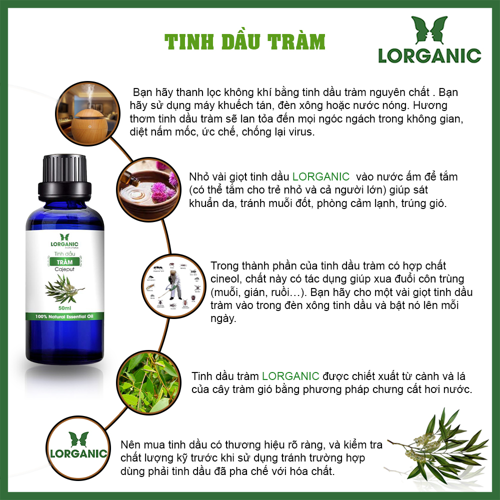 [HCM]Tinh Dầu Tràm Lorganic Nguyên Chất 99% LGN0004 (10ml, 50ml)