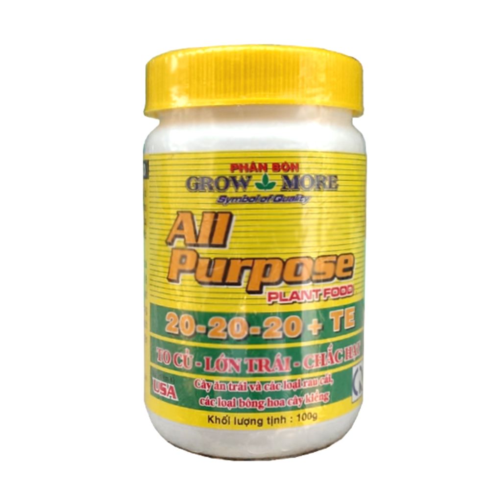 Phân bón Grow more 20-20-20 + TE lọ 100g Cho tất cả giai đoạn sinh trưởng