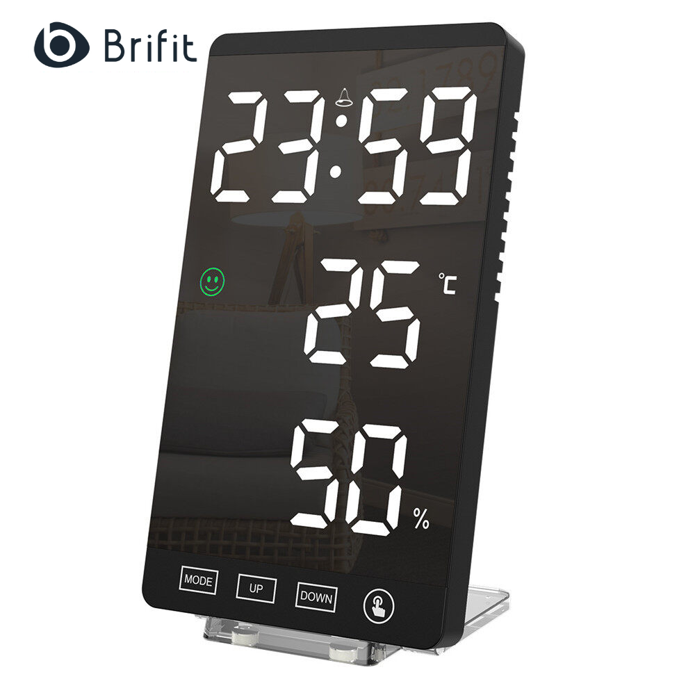 Brifit Màn hình cảm ứng LED Đồng hồ báo thức kỹ thuật số Đồng hồ treo tường điện tử với chế độ báo lại, định dạng 12H / 24H, hiển thị nhiệt độ ℃ / ℉, điều chỉnh độ sáng 3 mức, thích hợp cho gia đình, phòng ngủ, văn phòng