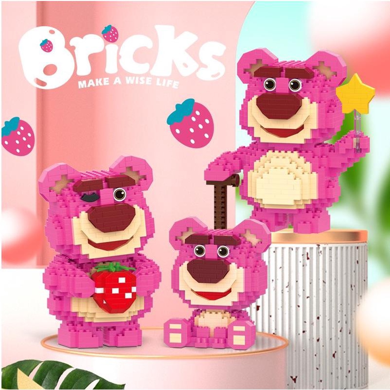Mô hình lắp ráp gấu dâu hồng lotso cute Teemo LG 41
