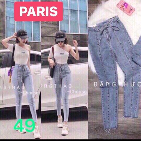 QUẦN BAGGY JEAN NỮ CHẤT BÒ XANH THẮT NƠ LƯNG CAO NÂNG MÔNG PR-32 CAO CẤP - PARIS FASHION