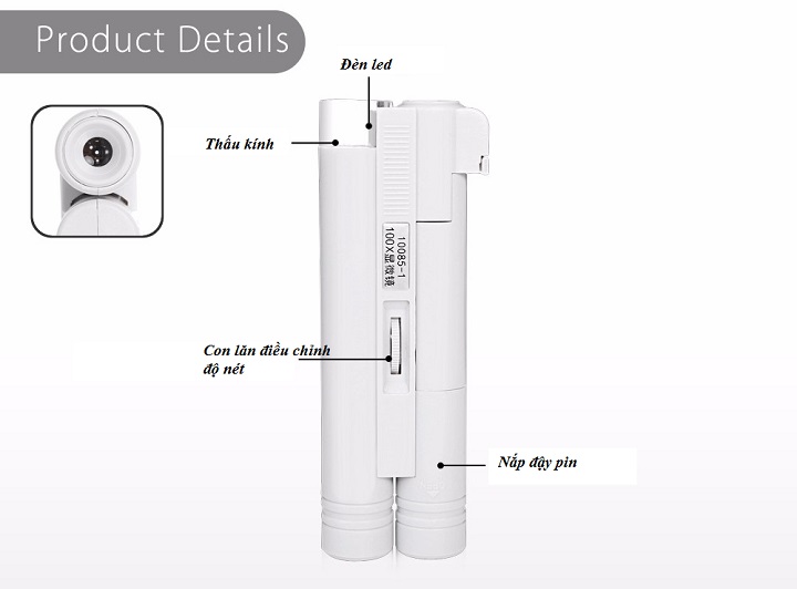 Kính lúp 100x cầm tay có đèn V2 ( SOI MẠCH ĐIỆN TỬ, ĐỒ GỐM SIÊU NÉT )