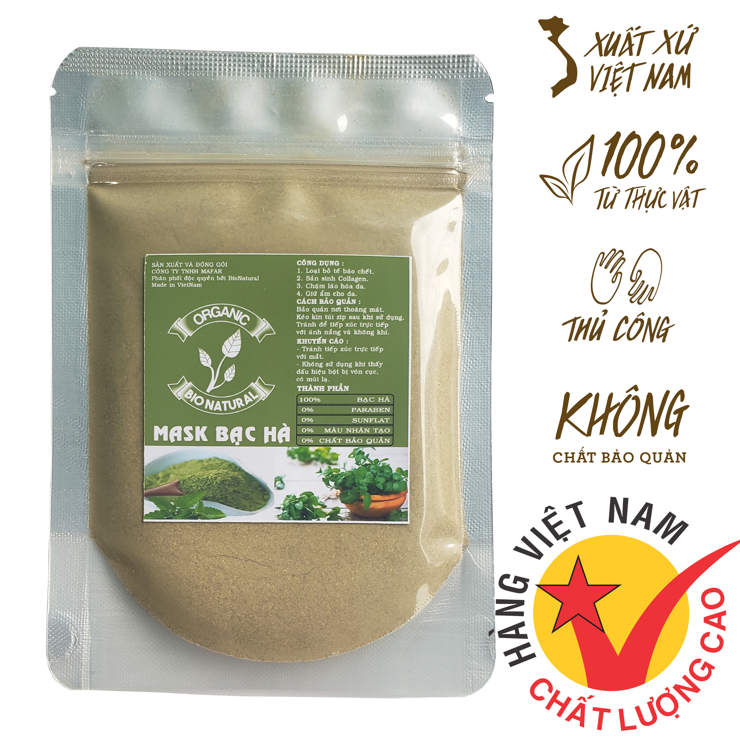 [BIONATURALVN] Bột đắp mặt nạ Bạc Hà Handmade 50gr