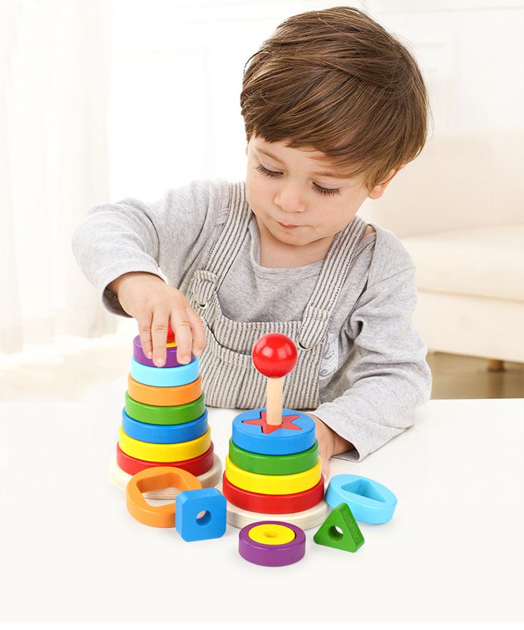 Đồ chơi tháp cầu vồng thông minh bằng gỗ