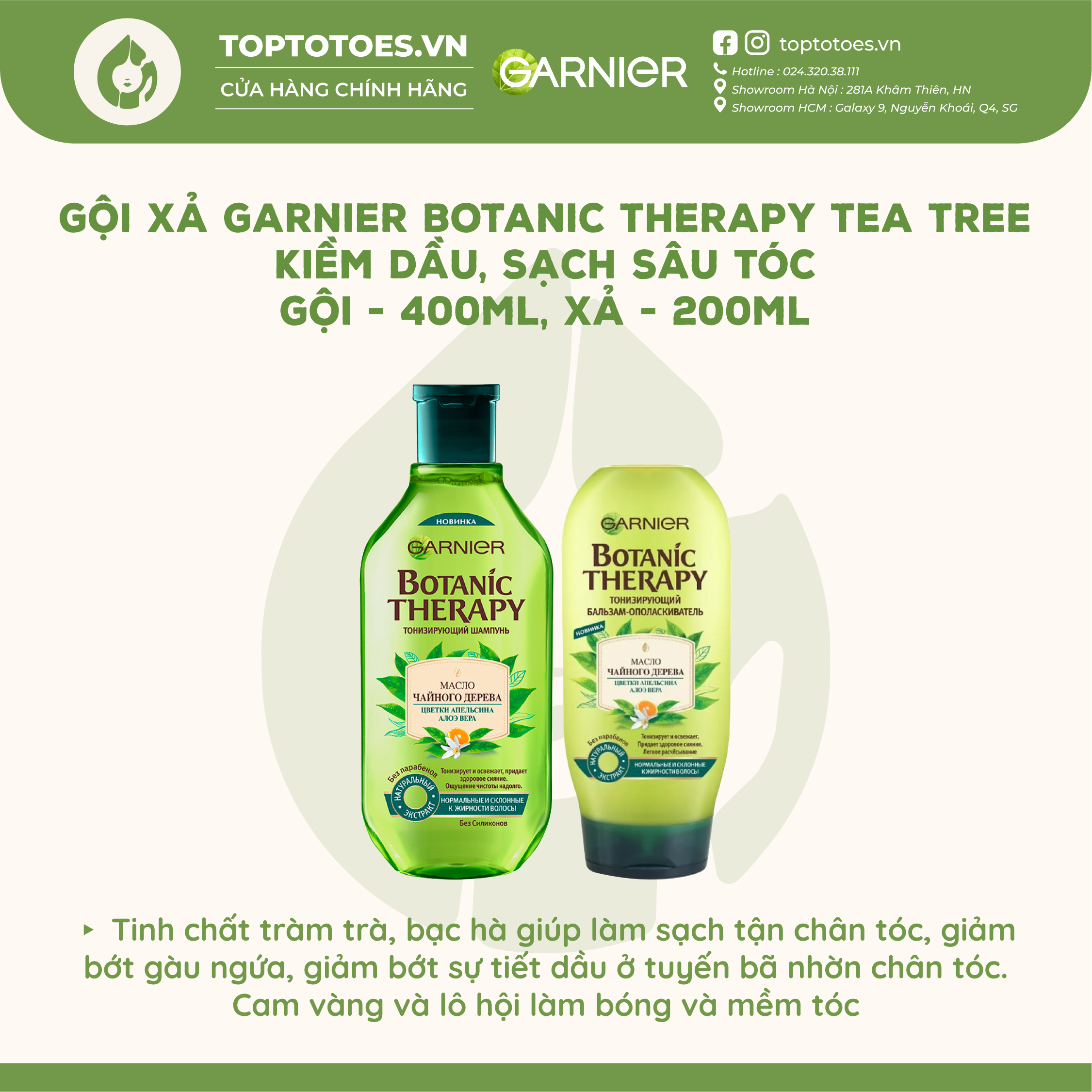 Gội xả Garnier Botanic Therapy Tea Tree làm sạch sâu, kiềm dầu