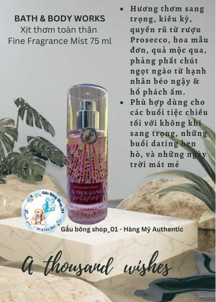 [BILL Mỹ] Xịt Thơm Bath And Body Works A Thousand Wishes 236ml