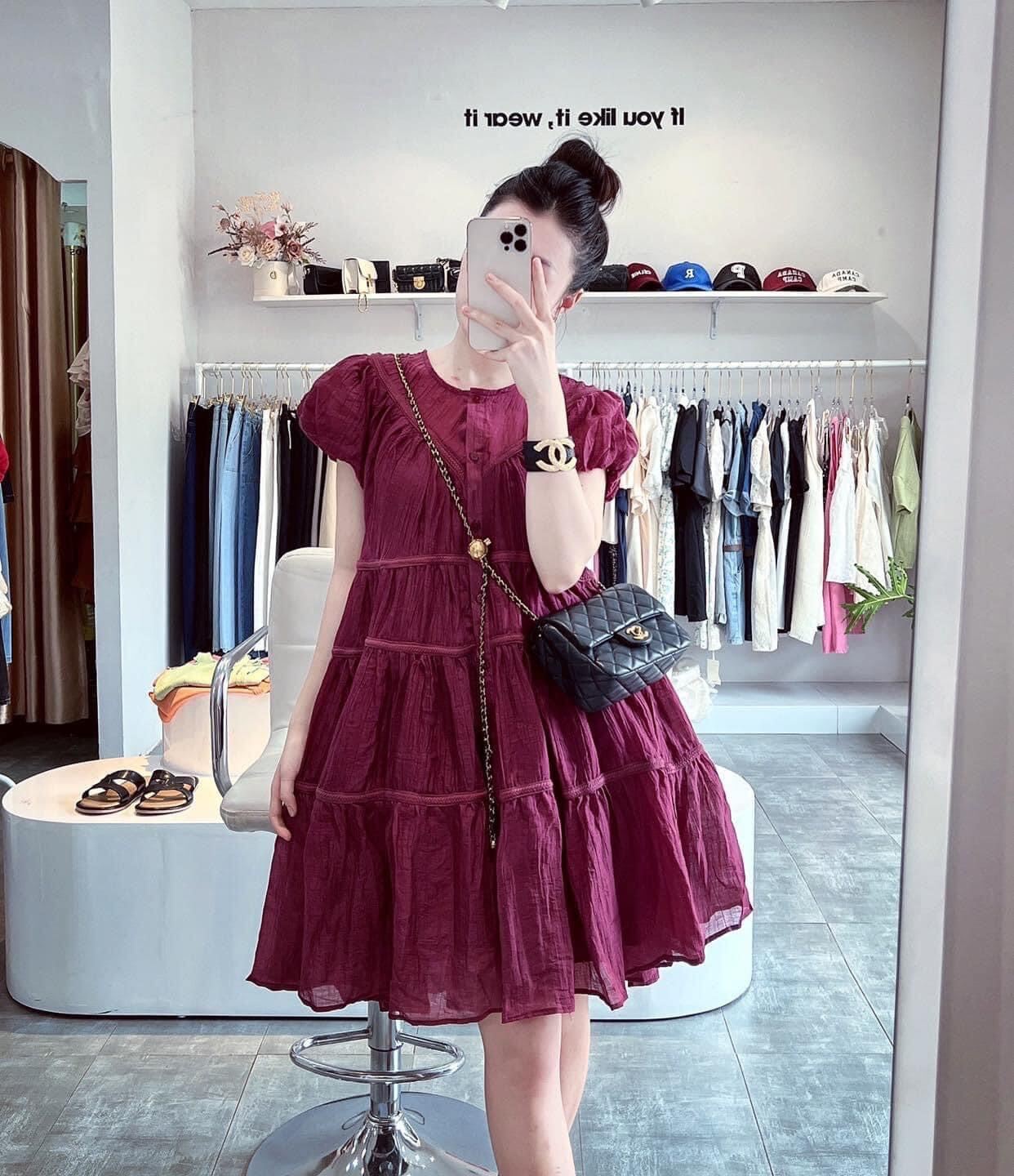 váy hồng dáng baby doll 2h