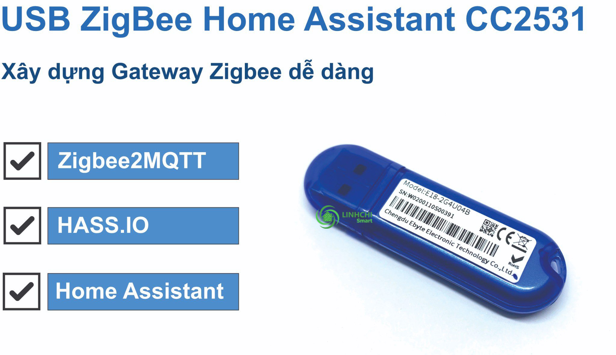USB CC2531 Flash Zigbee2MQTT Kết Nối Zigbee các hãng (Hỗ trợ HomeAssistant - flash sẵn zigbee2mqtt)