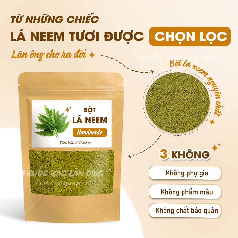 Bột lá neem Ẩn Độ 100g, bột lá vông nem, nguyên chất, thơm mịn, dùng đắp mặt dưỡng da - Lãn Ông