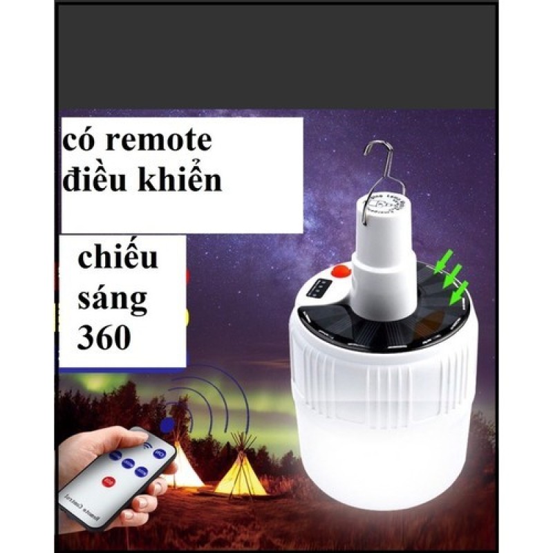 Bóng đèn tích điện LED 100w Sạc tích điện thông minh- sạc năng lượng mặt trời- có móc treo tiện lợi- kèm điều khiển dây sạc và nguồn điện