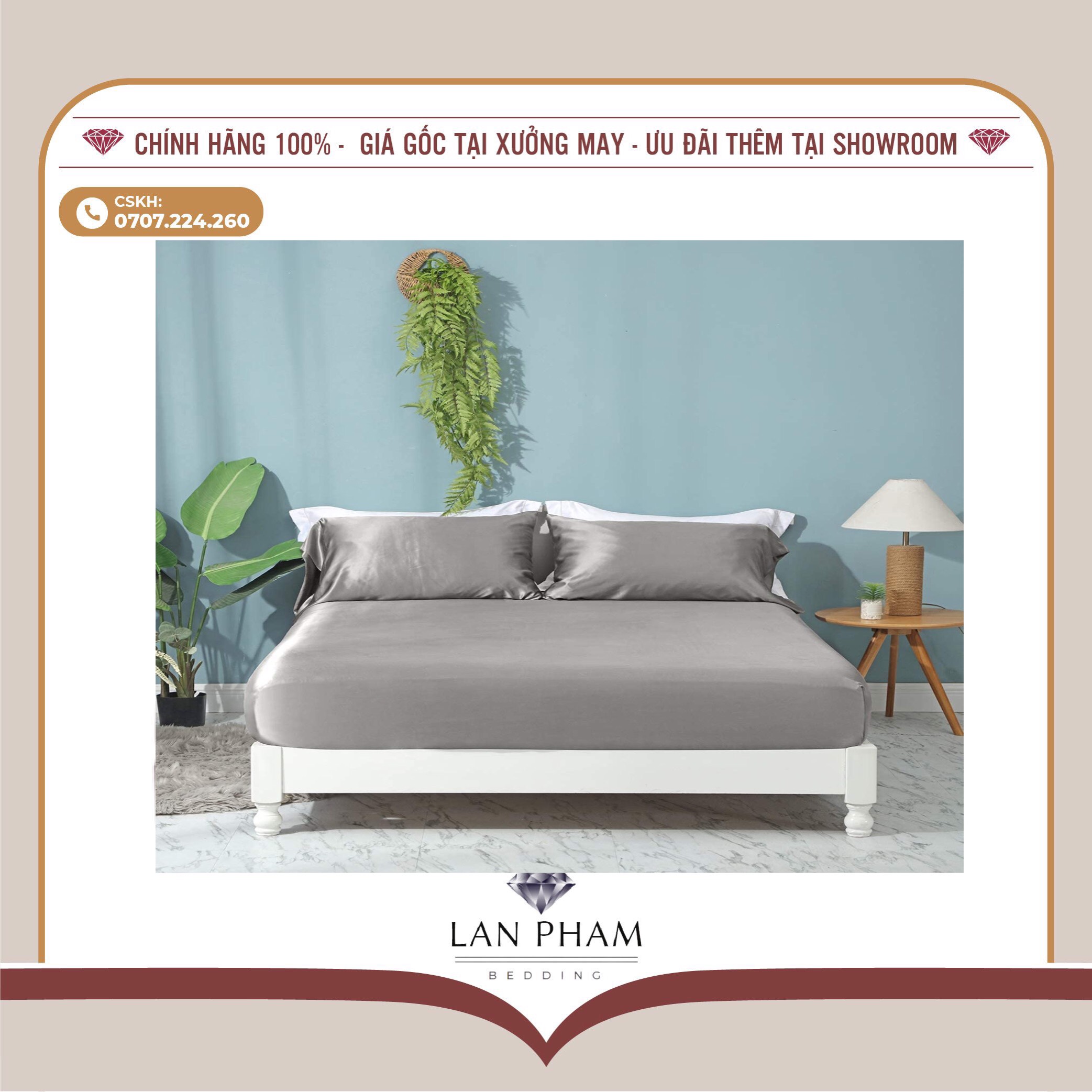 GA - DRAP GIƯỜNG LẺ PHI LỤA MÀU XÁM GHI LAN BEDDING