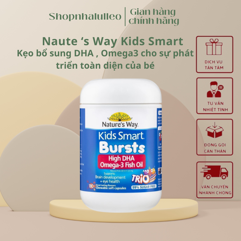 Kẹo Gummies cho trẻ em Kids Smart Omega Trio 180v Úc