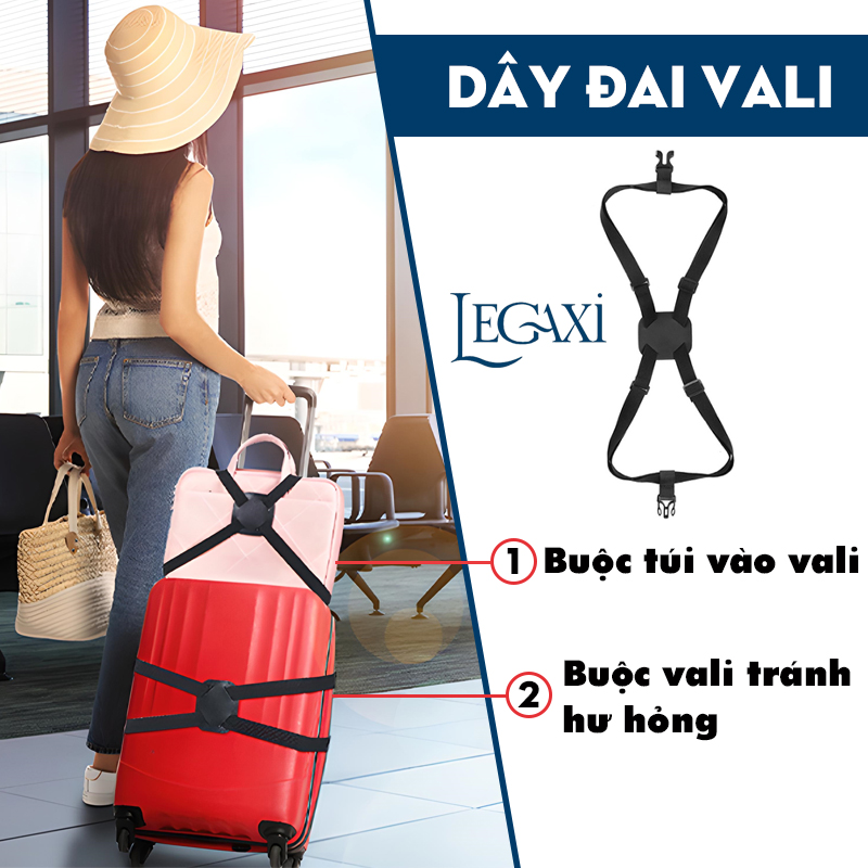 Dây đai vali, dây ràng hành lý, dây buộc túi giỏ cặp balo thùng vào vali bảo vệ đồ đạc co giãn đi du lịch máy bay legaxi