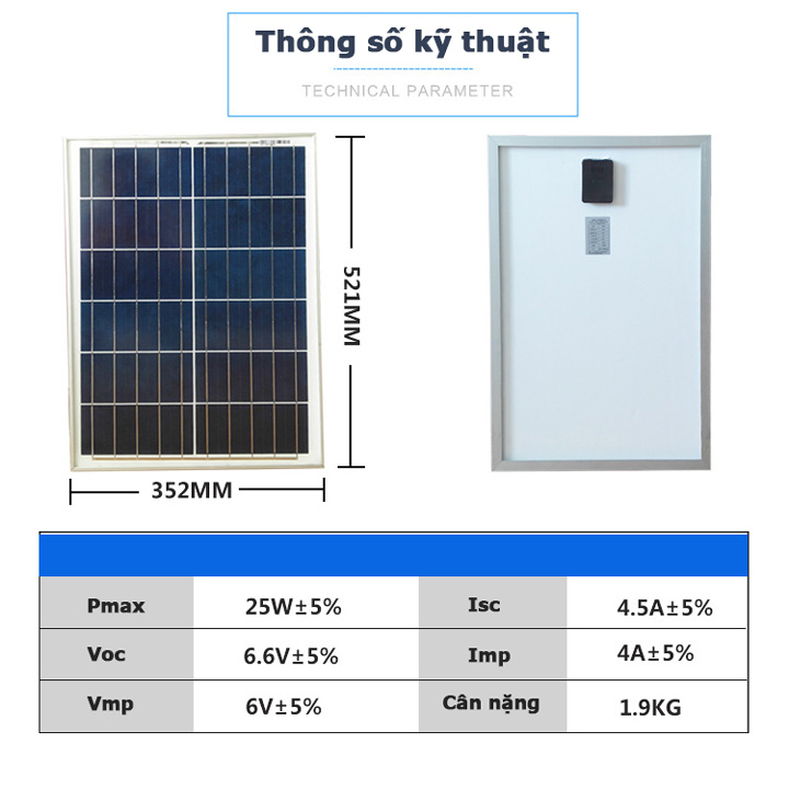 Tấm pin năng lượng mặt trời Solar Panel 6V 25w