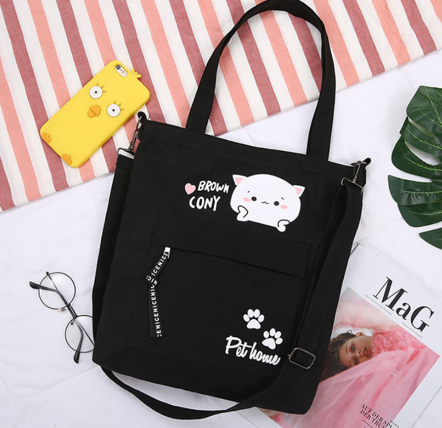 Túi xách tote vải nữ đeo chéo hàn quốc - mèo cony