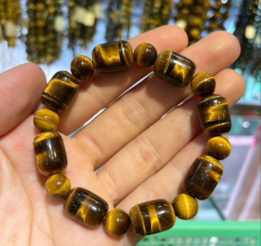 Vòng tay lu thống Thạch Anh Mắt Hổ vàng nâu bản đẹp (lu 10ly-tròn 8ly)