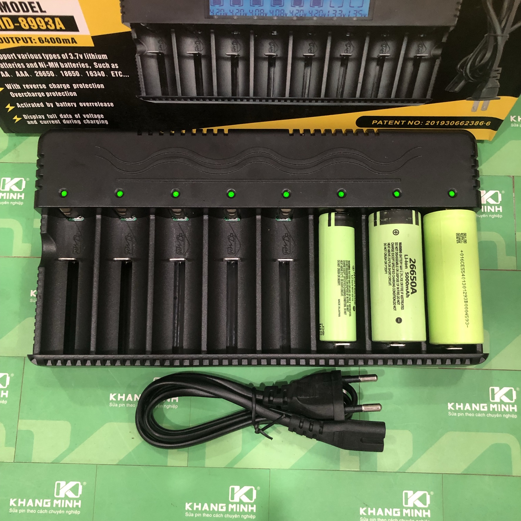 Sạc 8 pin 26650 18650  16340 14500 dòng sạc 6400mA mã HD-8993A