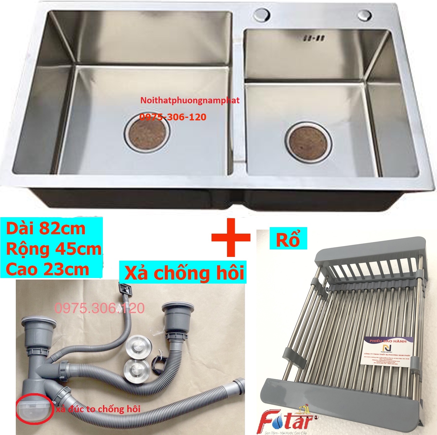 CHẬU ĐÚC DÀY Chậu Rửa Chén Bát INOX SUS 304 N7 8245 NA.GRAND Tặng Rổ Đa Năng và Bộ Xả Chậu
