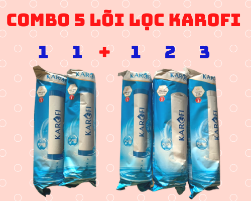 Combo bô 5 lõi karofi dùng cho tất cả máy lọc nước gôm 3 lõi số 1 +1 lõi số 2+1 lõi số 3.