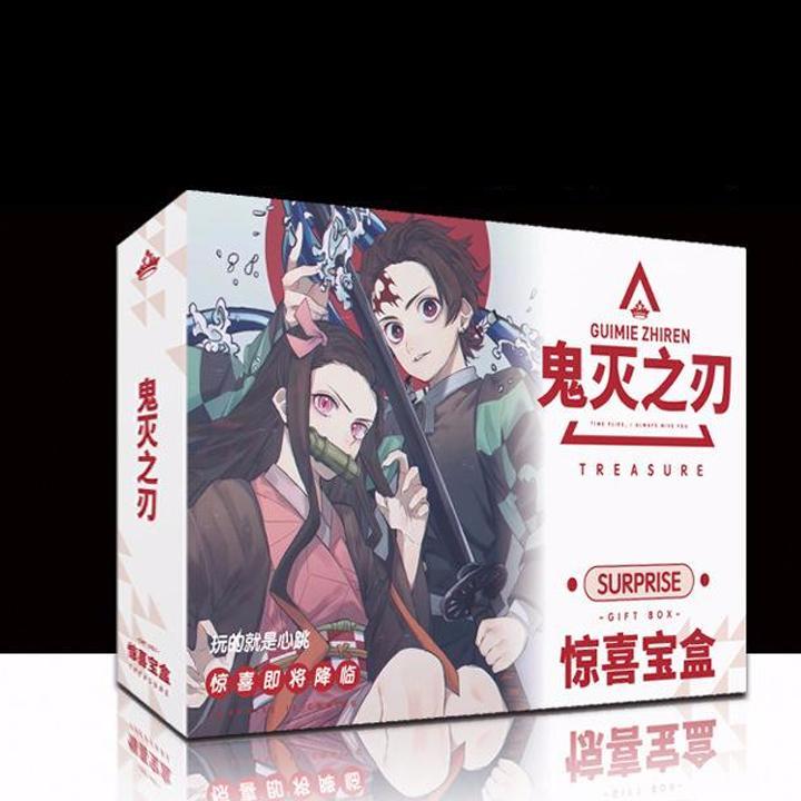 Hộp quà Kimetsu No Yaiba Thanh Gươm Diệt Qủy A5 dạng chữ nhật có poster postcard bookmark banner huy hiệu thiếp ảnh dán album ảnh
