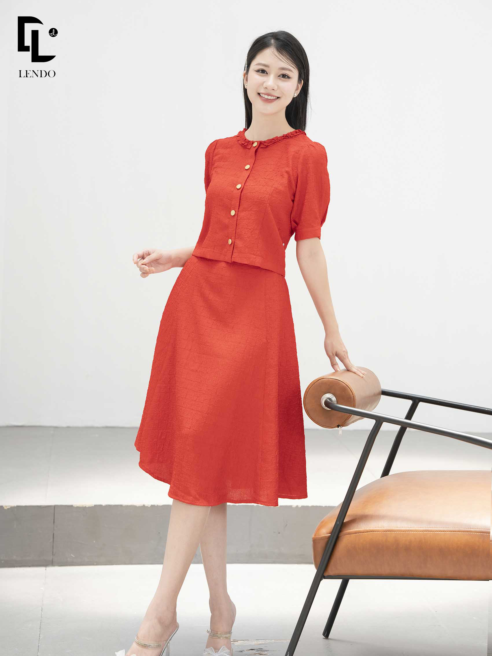 Lendo bottoming shirt short sleeve ruffles collar set