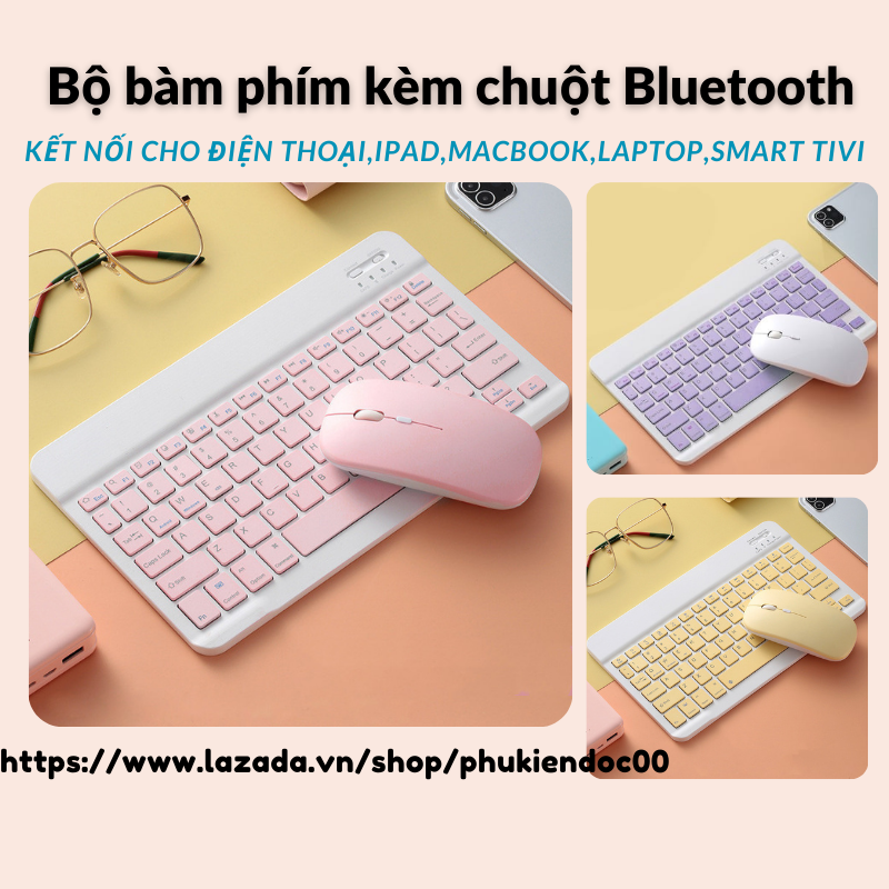 Bộ bàn phím và chuột không dây bluetooth nhiều màu sắc nhỏ gọn cho điện thoại,máy tính bảng,ipad,laptop,macbook,tivi