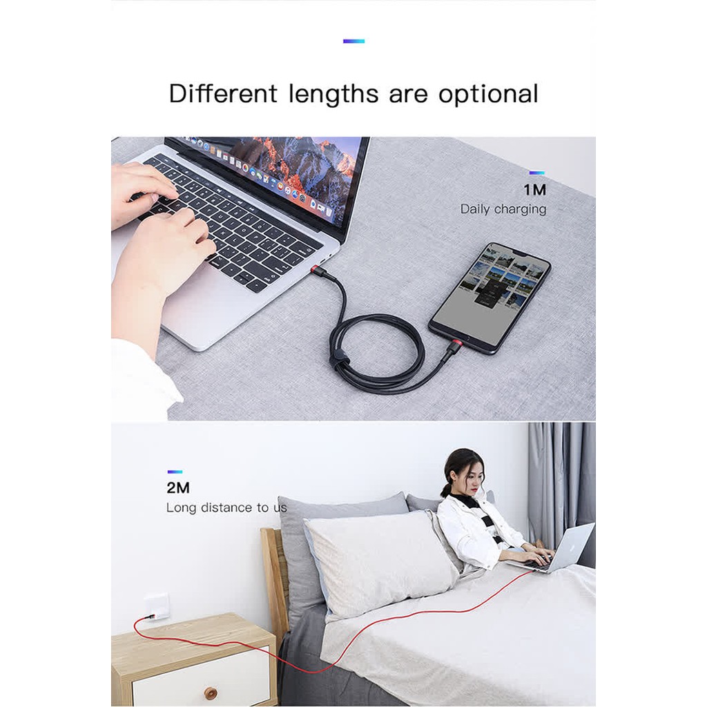 Cáp sạc nhanh Baseus Cafule C to C PD cho Smartphone/ Tablet / Type C (3A, 60W, Power Delivery, QC3.0)