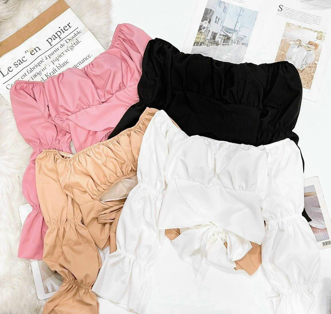 Áo Croptop Voan Tay Dài Cổ Vuông
