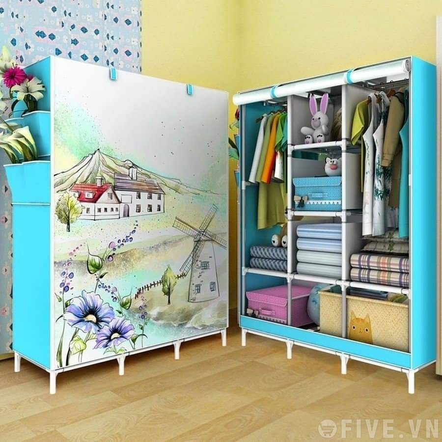 Tủ vải 3 buồng 8 ngăn 3d có hình