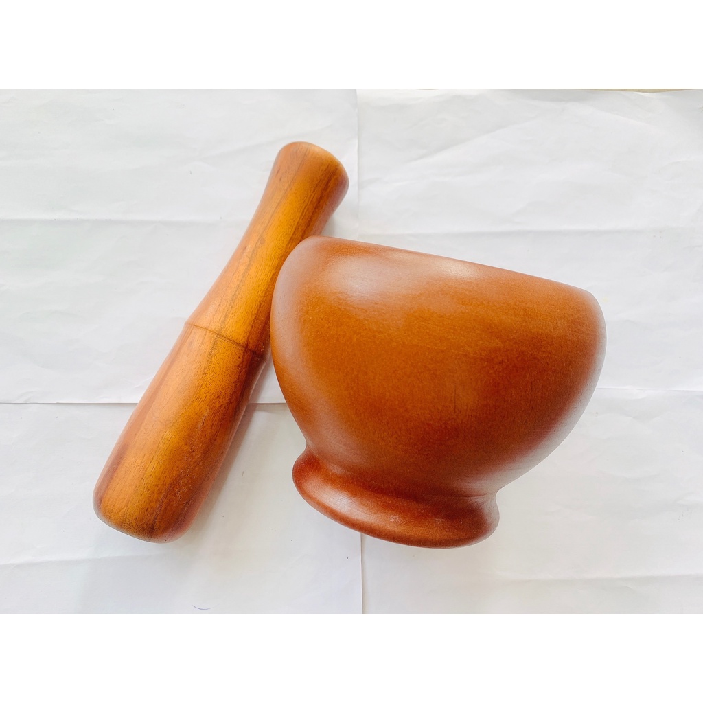Bộ Cối Chày Bầu Gỗ Xà Cừ 13Cm